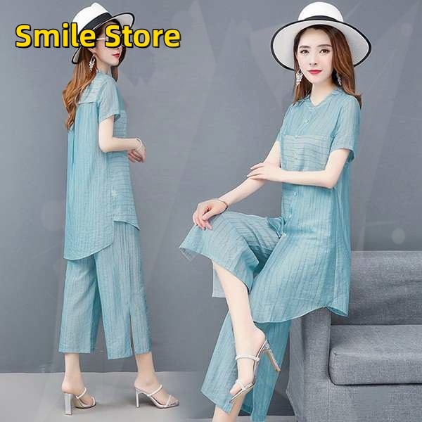 OL 40代 新品 ゆったり シャツ 着痩せ セットアップ ガウチョパンツ レディース 半袖 上下セット ロング 夏 大きいサイズ 韓国風 おしゃれ カジュアル 通勤 20代
