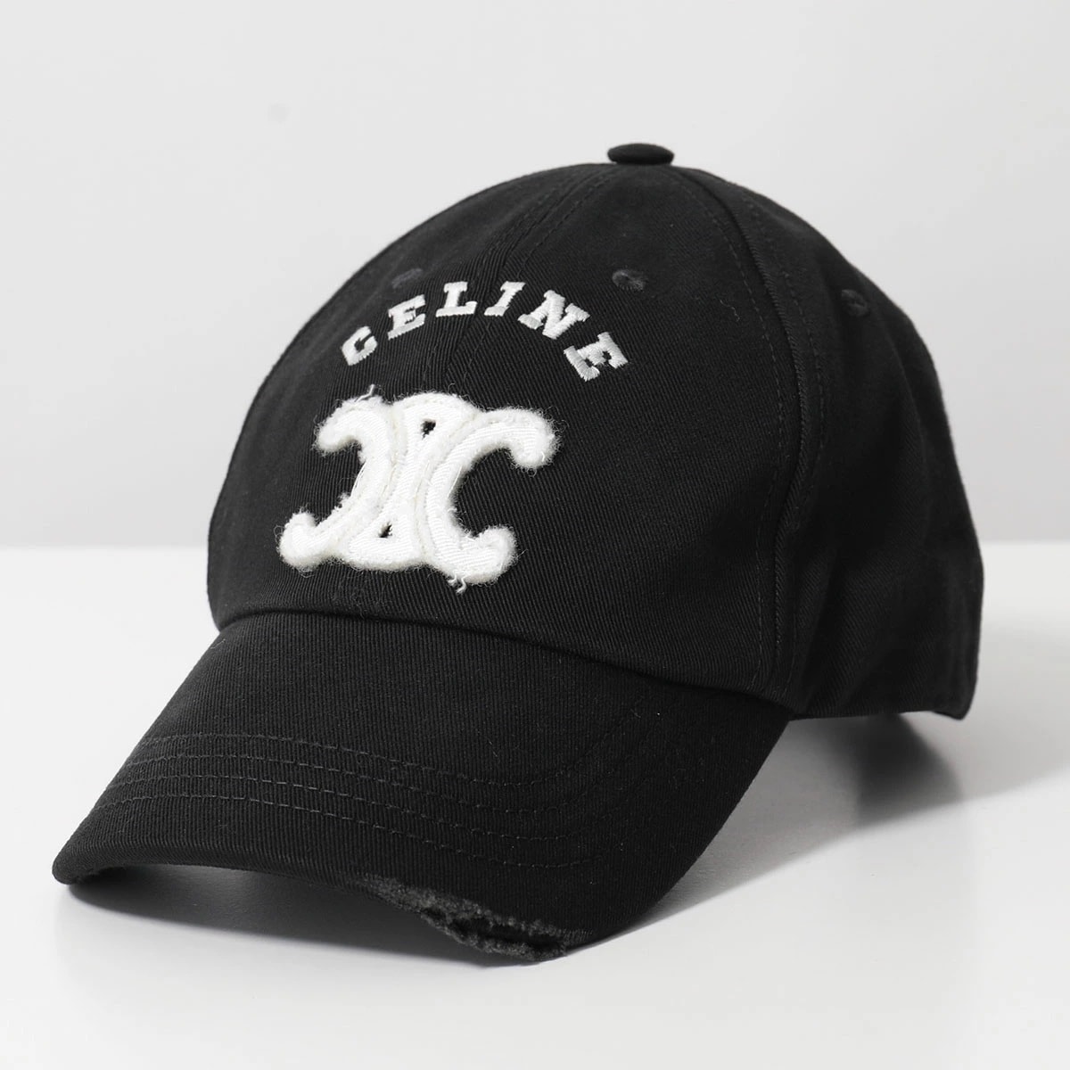CELINE セリーヌ ベースボールキャップ AA0AG0F82.38NO レディース トリオンフ ロゴ刺繍 コットン ダメージ加工 帽子 BLACK