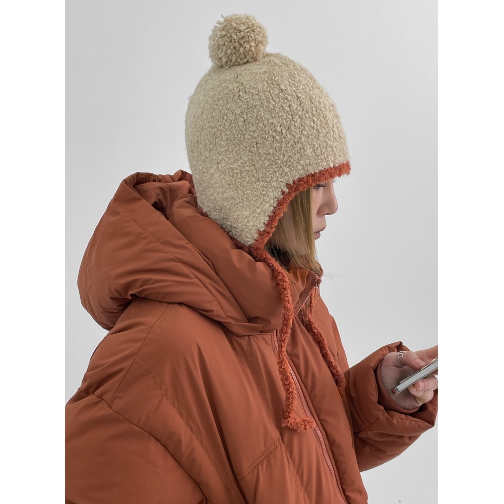 ブラックアップイージーカラードロップトルーパーウールニットビーニー