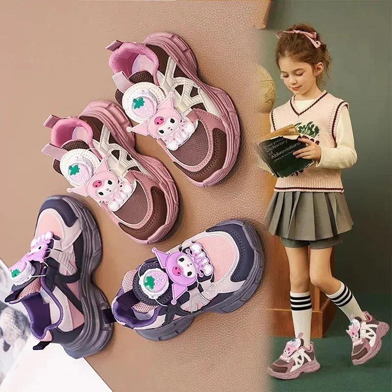 【2個買うと1個無料】クロミ春秋キッズスニーカー2024新作中大人の女子カートゥーンプリンセス風ソフトソールでカジュアルに運動靴18