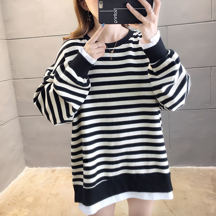 重ね着風 ボーダー ストライプ カットソー ブラック 黒 ホワイト 白 ピンク ブルー 青 水色
