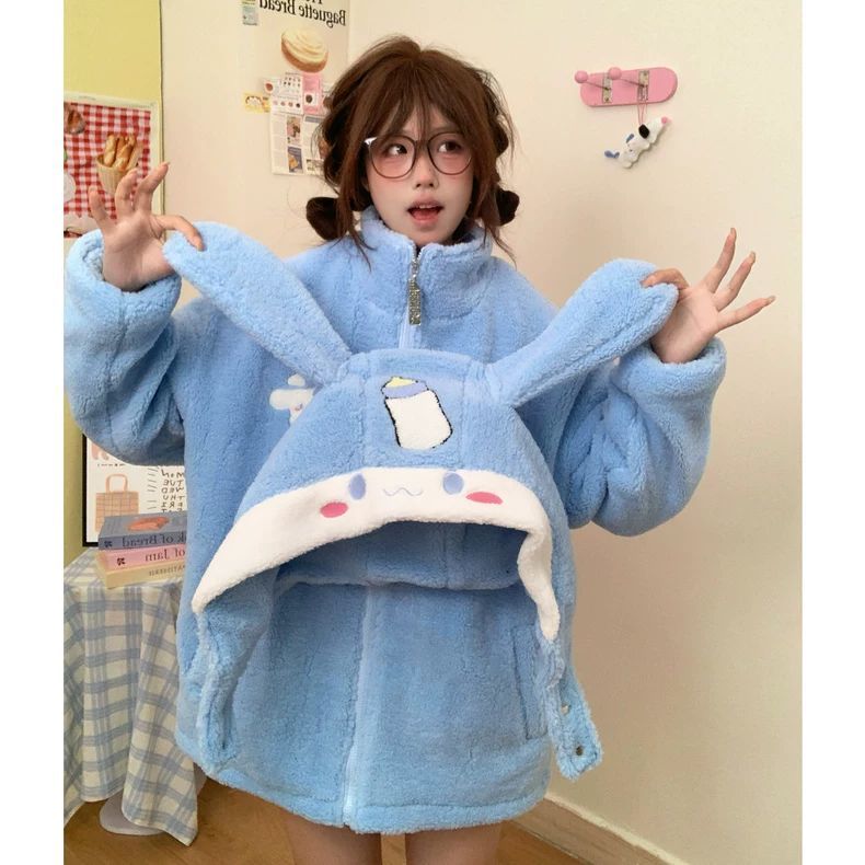 Tudouジャガイモ猫かわいいサンリオ子羊のベルベットの帽子付きコート女性ゆるい玉貴犬ハローキティ冬綿服