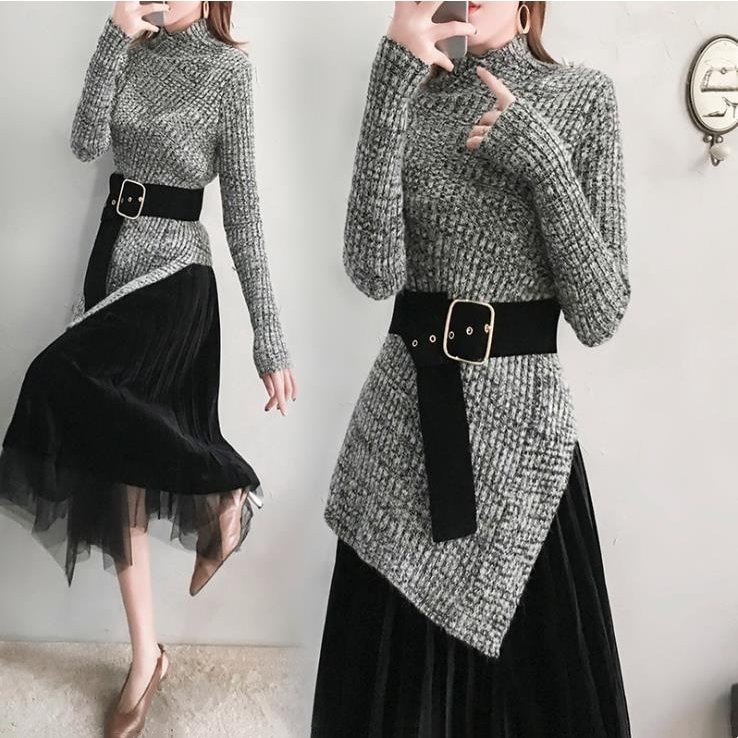 セットアップ レディース 上下セット ニットセーター スカート 2点セット チュニック 着やせ 大人