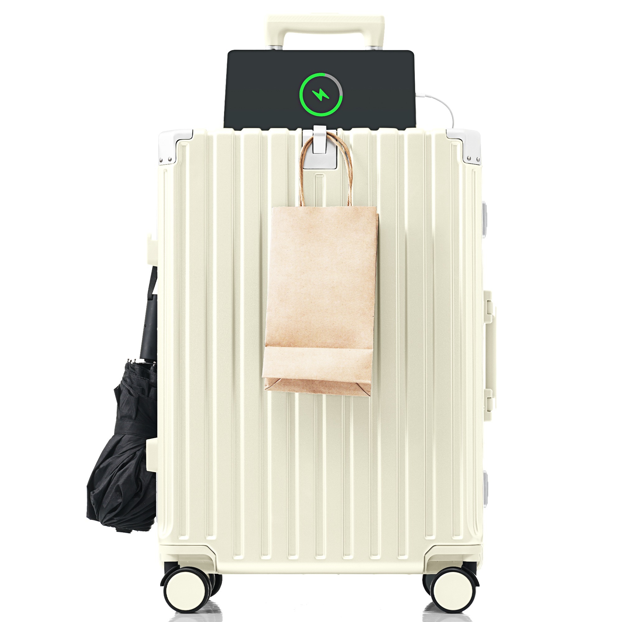 スーツケース キャリーケース キャリーバッグ Lサイズ フレームタイプ アルミ USBポート付き カップホルダー フック式底足 リンクホルダー 軽量 おしゃれ 電車 静音 海外 高級感 TSAロック