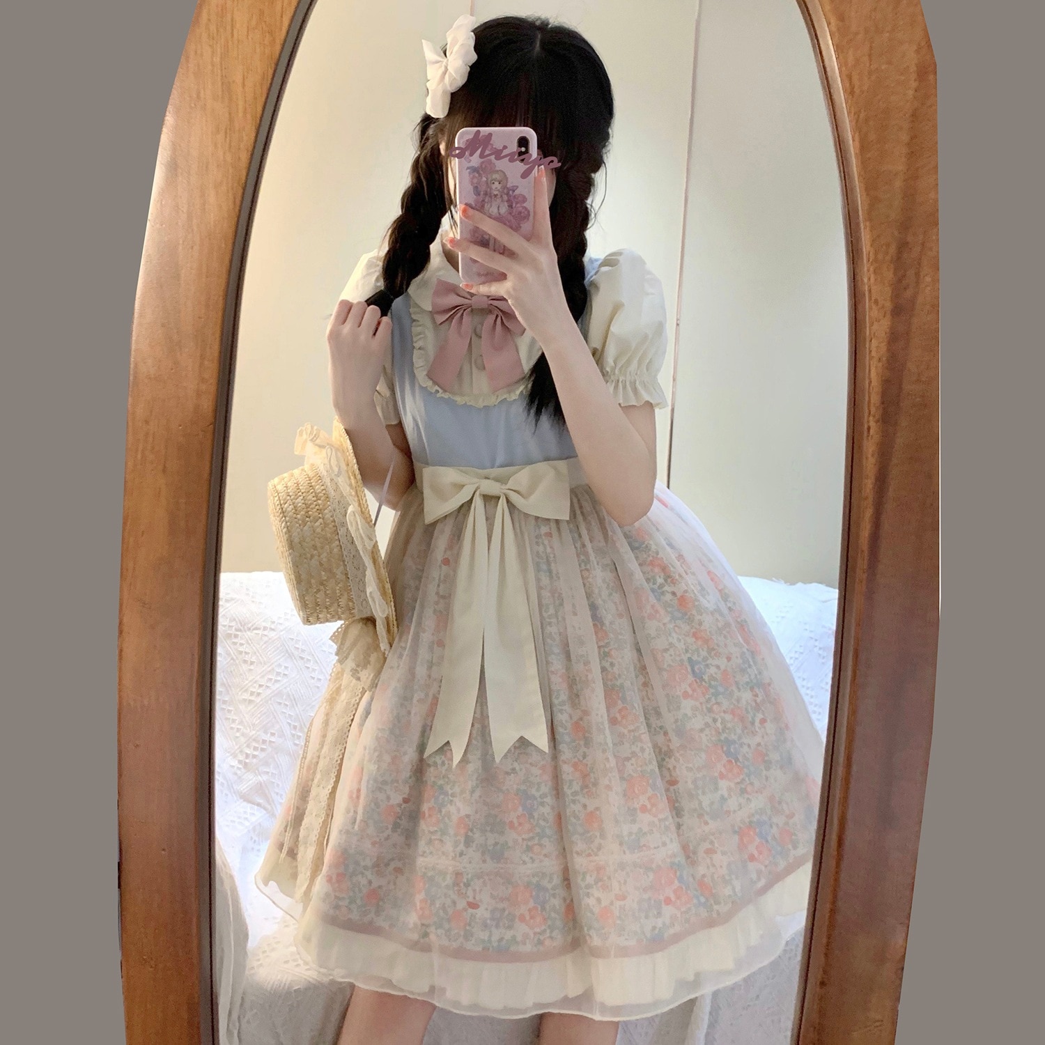 ハルスガ ロリータ ロリータドレス パストラル調 花柄クラ 上品可愛い 夏半袖op 女性