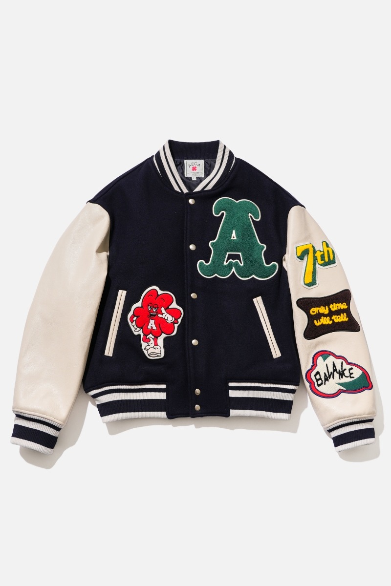 【AECA WHITE】 7TH VARSITY JACKET : NAVY