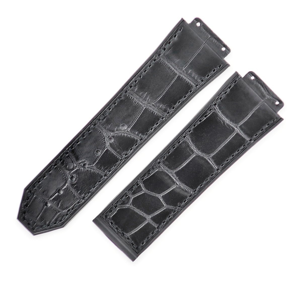 クラシックフュージョン 521用 クロコ×ラバーバンド メンズ 純正 替え ベルト ストラップ 予備 交換 本革 26mm ブラック 黒