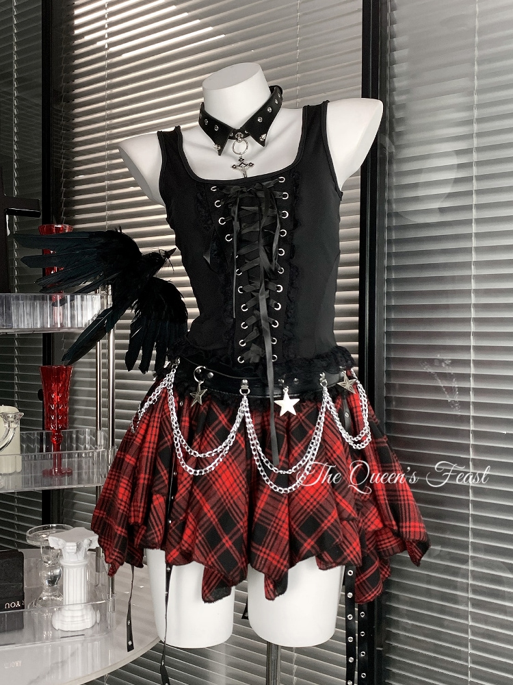 ハロウィン コスプレ 【ダークサブカル】ストラップトップス 不規則スカート 2点セット ハロウィン