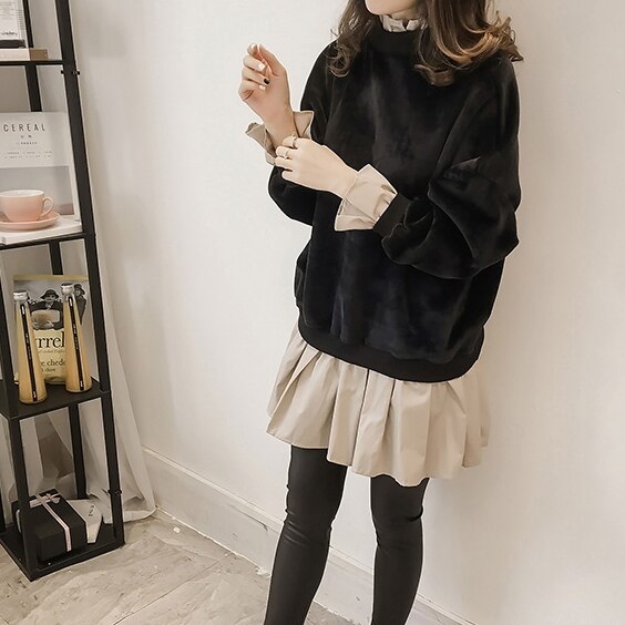 トップス 長袖 長そで スエード スエード素材 レイヤード風 重ね着風 大きいサイズ ビックサイズ