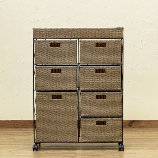 チェスト タンス 約幅700mm 4段 ワイド キャメル キャスター付き スチールフレーム ラタン調 組立品 リビング ベッドルーム 19,737円