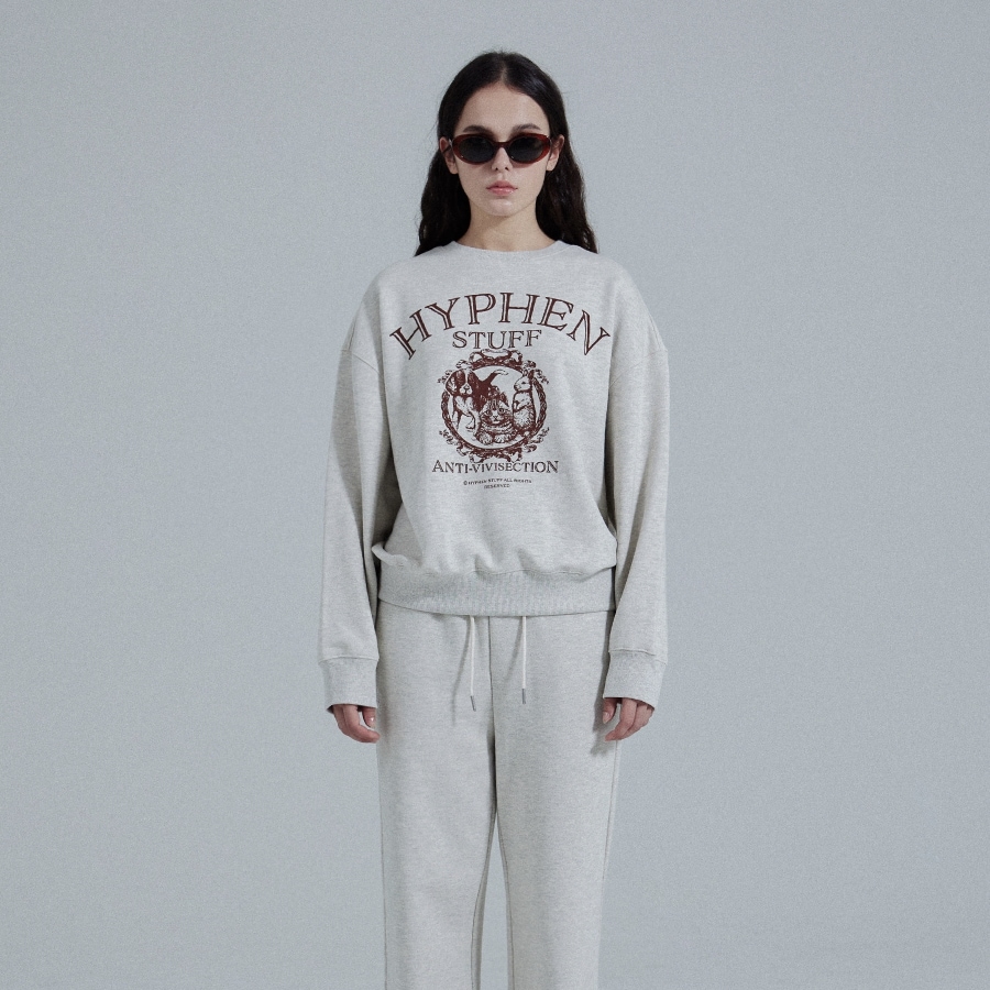 Animal Vintage Printing Sweatshirt[MELANGE OATMEAL]