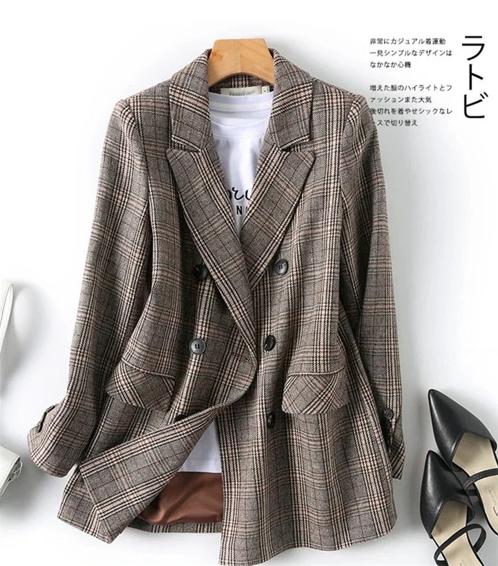 【急速出荷!】甘辛コーデならおまかせ チェック柄 スーツ 女性 新作 英国スタイル ファッション 学院風 カジュアル フレンチ コート レトロ 百掛け エレガント 簡約 トップス