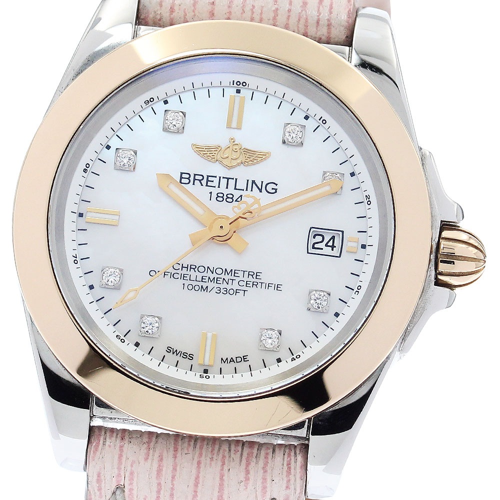 ブライトリング BREITLING C71330 ギャラクティック32 スリークエディション 8Pダイヤ PGベゼル クォーツ レディース 箱保証書付き_950805【中古】