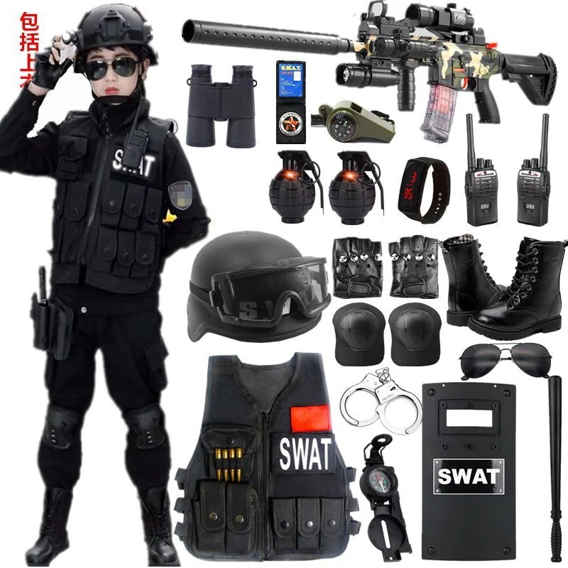 子供用特殊部隊おもちゃの銃セットインターネット人軍服シミュレーション屋外服長袖小型警察装備