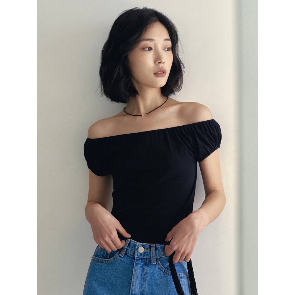 LOEIL ツーウェイシャーリングクロップドショートスリーブ Tシャツブラック