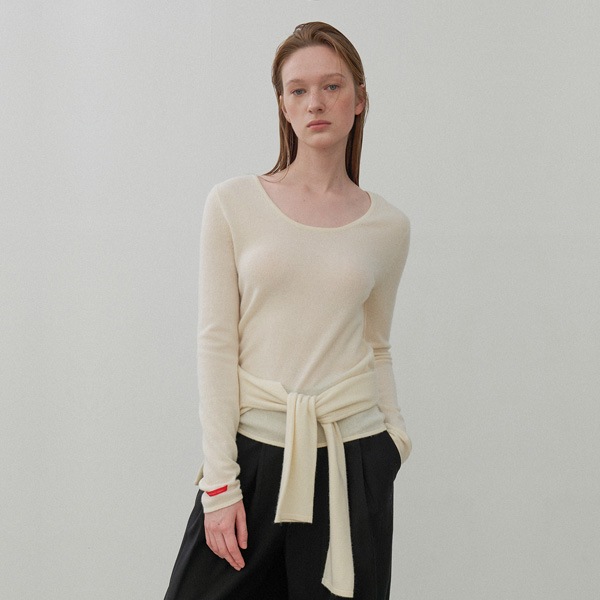 (T-6968)ESSENTIAL CASHMERE BOAT NECK SLIM KNIT
