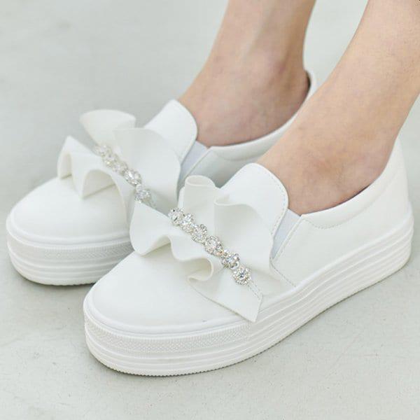 [シューズ]シャーリング宝石女性用スリップオン運動靴スニーカー4cm/2color sjpb-gellyk