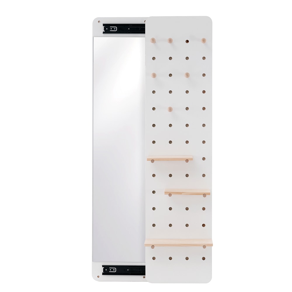 壁掛け鏡 玄関 寝室 姿見鏡 全身 おしゃれ 収納ボード付き ミラーが隠せる 有孔ボード ペグボード飛散防止加工 インスタ映え 木製 収納 スライドして隠す 飛散防止加工 スリム ロング ミラー 鏡