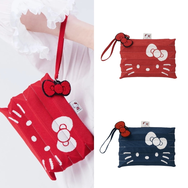 【サンリオコラボ】 ハローキティ プリーツ ニット ポーチ Lucky Pleats Knit Clutch Hello Kitty [2カラー]