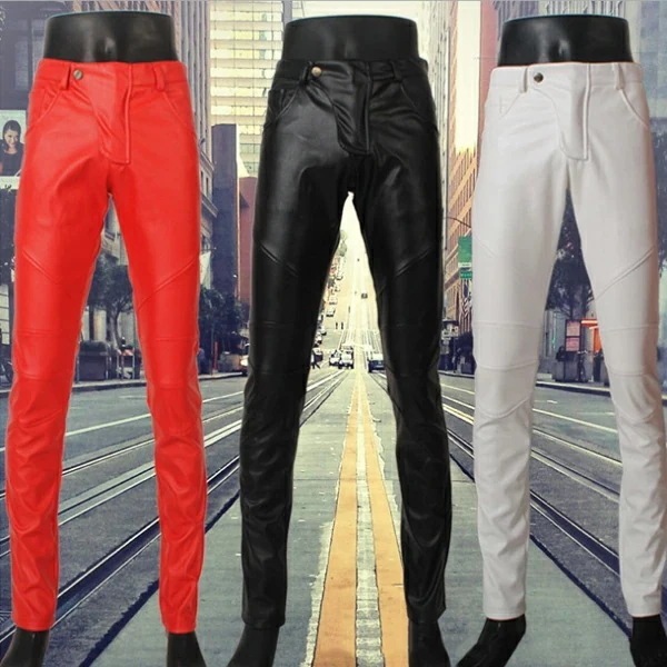 【急速出荷!】大人気 パンツ メンズ 革パンツ レザーパンツ パンツ フェイクレザー バイク ロック ファッション パンクパンツ スリム ペンシルパンツ トレンド ボトムス シンプル PU ブルー ブ
