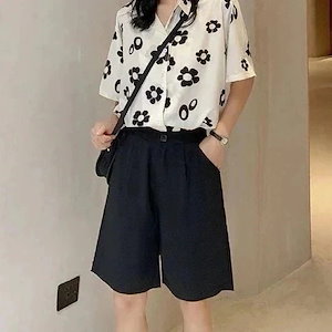 ハーフパンツ レディース パンツ 五分丈 サマーパンツ ショートパンツ ゆったり ワイドパンツ 韓国