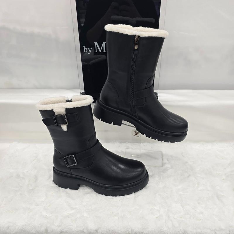 By 女性 ファー裏地 バックルブーツ 612HT446DF003 BLACK 2 JJ