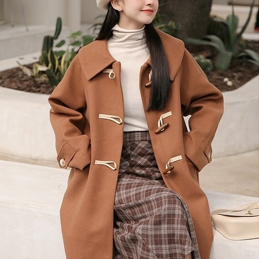 アウター レディース コート ウールコート S M L 韓国 ロング丈 長袖 トグル 大人可愛い きれいめ シンプル カジュアル 上品 お洒落 レトロ 大人女子 こなれ感 キュート ガーリー ルーズ