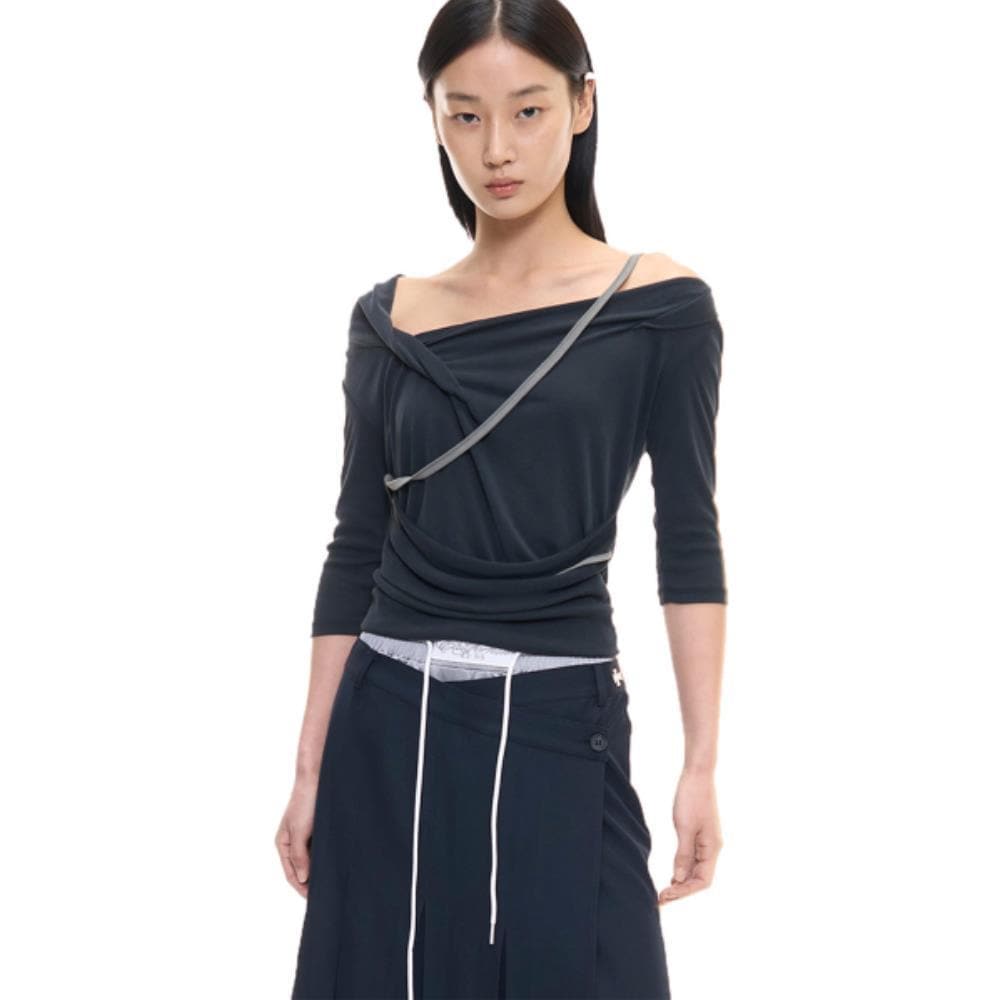 2000Archives CERETTI DRAPED TOP CHARCOAL 2A25D1TS11CHOS