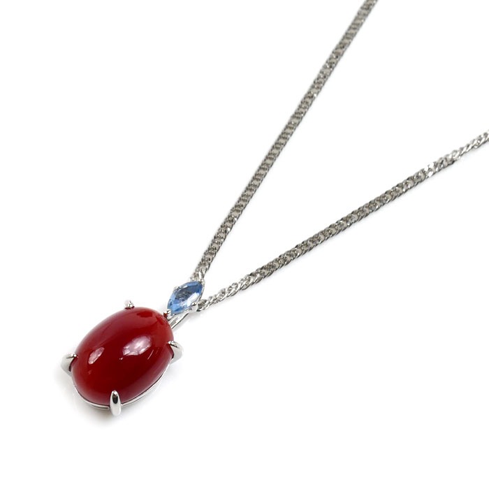GSTV Pt950プラチナ ネックレス サンゴ1.00ct アクアマリン0.05ct 4.4g -45cm フリーチェーン レディース 中古