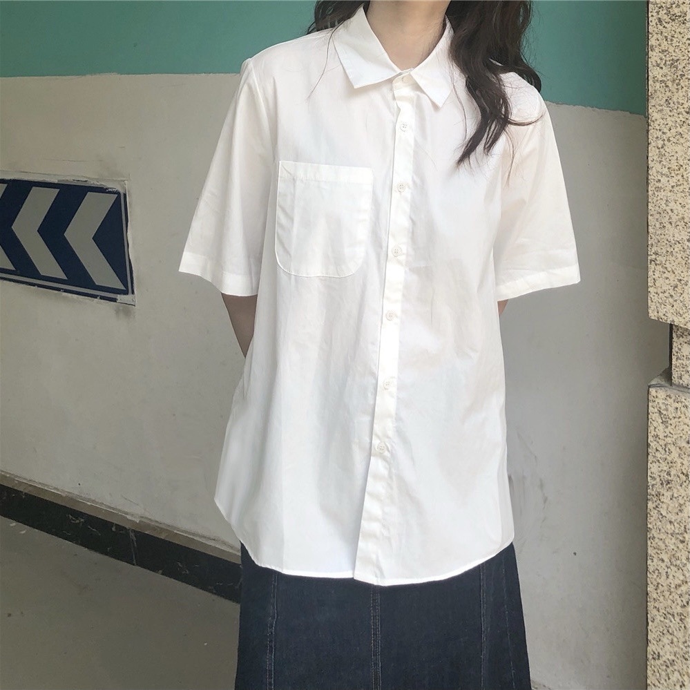 フレンチ半袖ホワイトシャツ レディース 学生 ゆったり 塩系 おしゃれトップス1010