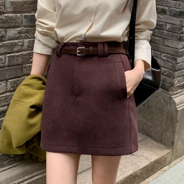 （ベルトセット / インナーパンツ付き / ブーツ相性抜群）ベルト付きミニスカート sk7553
