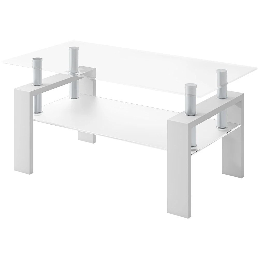 【291】ガラステーブル コーヒーテーブル 幅88cm 強化ガラス天板 スチール脚 収納付き 二段収納 おしゃれ リビング用テーブル 棚付き 一人暮らしに最適 大容量収納