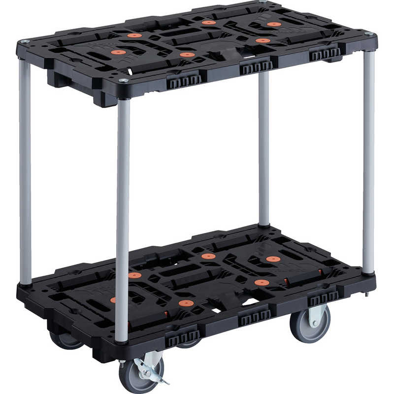 トラスコ中山　TRUSCO連結式樹脂製2段台車ビートル700X450自在3輪内2輪ストッパー付ハンドルなし 　BT720J3S2E100