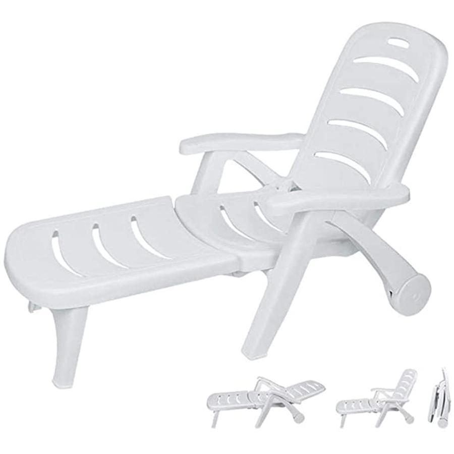 折りたたみ式リクライニングチェア サンラウンジャー ホワイト 厚みのあるプラスチック 5 高さ調節可能な背もたれ ビーチチェア アウトドア ホリデー ガーデン