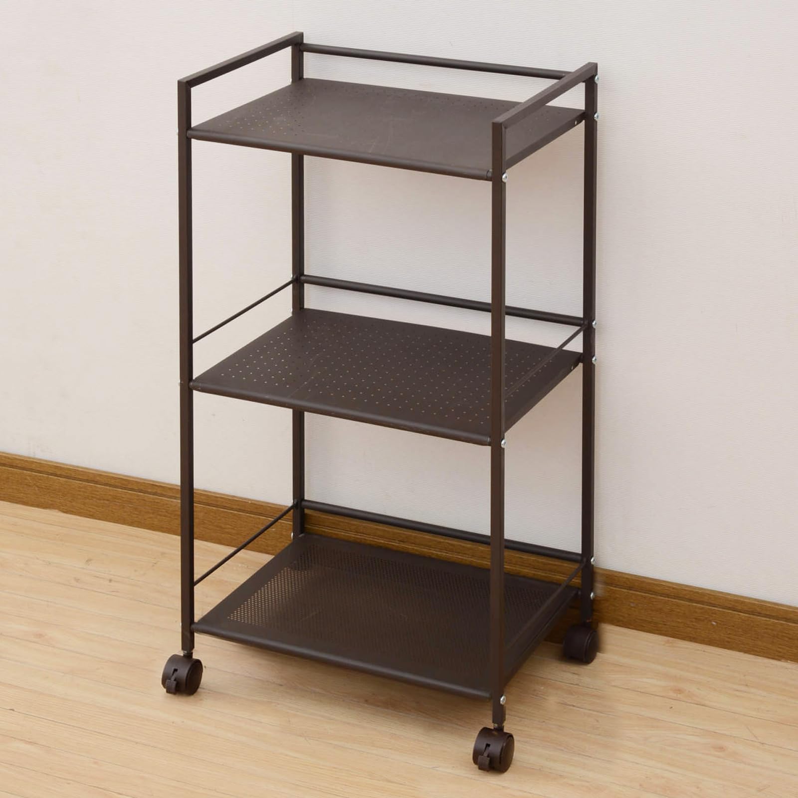 山善(YAMAZEN) キャスター付きスチールラック 3段 ブラウン CPR-80433C(BR)