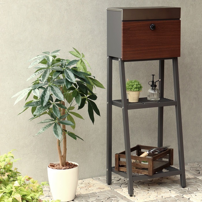 郵便ポスト スタンドポスト Lexi レクシー SDM-049 ダークグレー/ブラウン木目