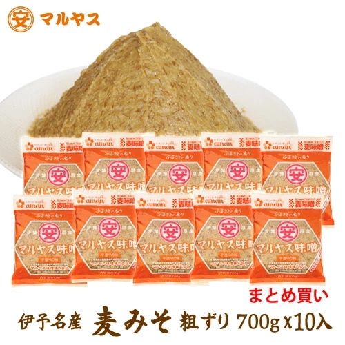 麦味噌700g×10個(粗ずり）段ボールケース詰め愛媛の麦みそ国産原料―愛媛県産はだか麦100%使用