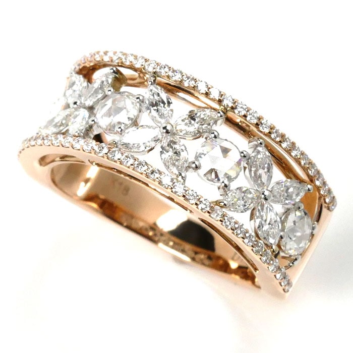 K18PG ピンクゴールド K18WG ホワイトゴールド ローズカット ダイヤモンド リング・指輪 ダイヤモンド1.50ct 17号 6.2g レディース 中古 美品 198,000円