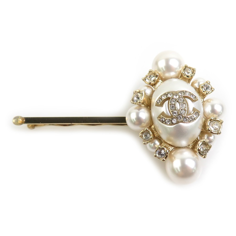 シャネル CHANEL ヘアピン ココマーク メタル/フェイクパール/ラインストーン ゴールド/ホワイト/シルバー レディース e60203i