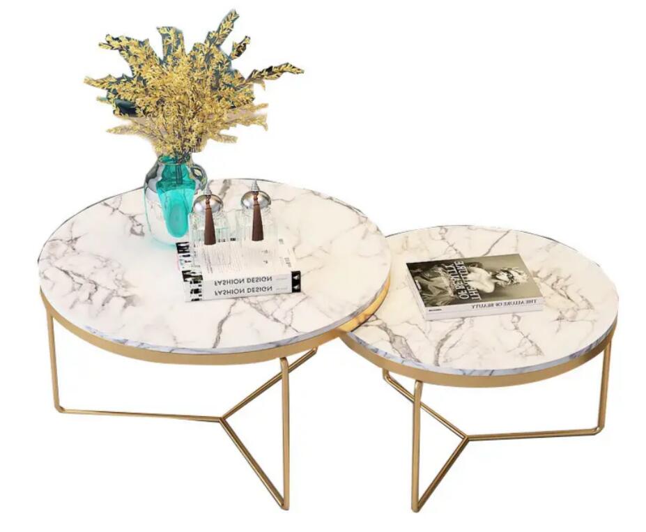 大人気クリエイティブゴールドラウンドマーブルトップアイアンレッグモダンコーヒーテーブル 家庭用　商業用