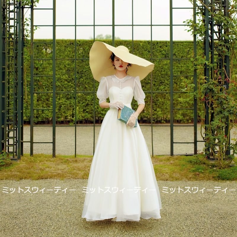 ウェディングドレス 二次会 リゾートドレス 結婚式 ブライダル 半袖 ロングドレス 前撮り 海外挙式 花嫁 フォト パーティードレス ワンピース 後撮り 写真撮影