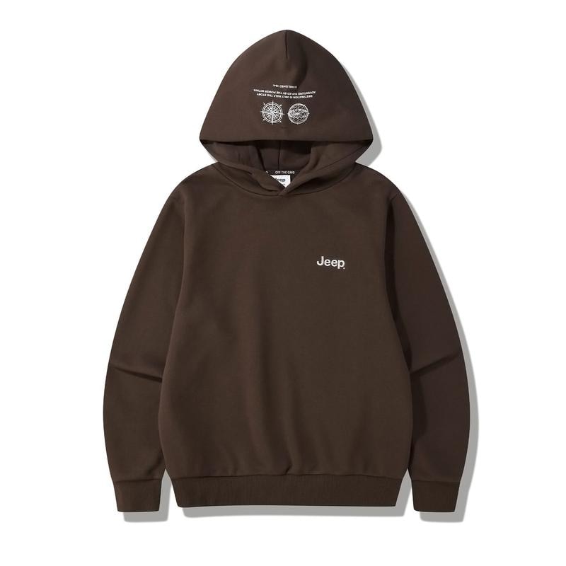 JQ3THU001 ダークブラウン 男女共用 ロゴ コンパス フード付きTシャツ