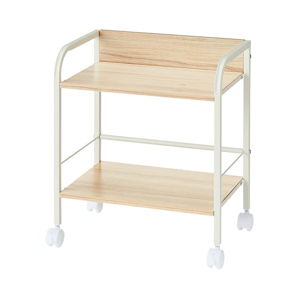 （まとめ）YAMAZEN キャスター付リビングラック 2段 ナチュラルメイプル/アイボリー YZCR-2（NM/IV） 1台 組立品 (×3セット)