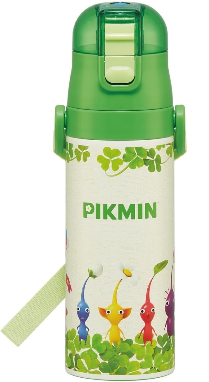 ピクミン 水筒 直飲み スポーツボトル ステンレス ワンタッチボトル 保冷専用 470ml セット（水筒名前シール）