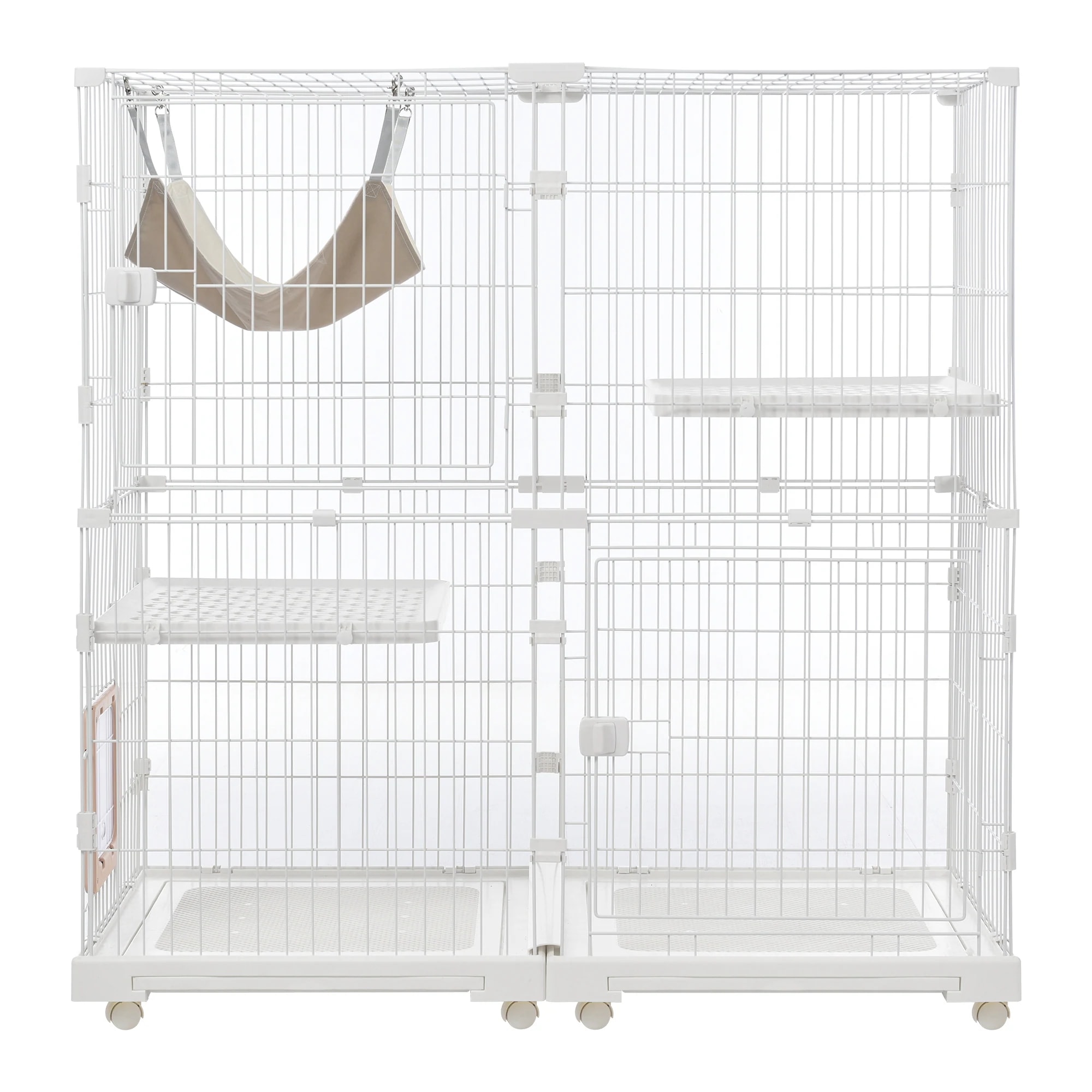 1483猫 ケージ キャットケージ 2段 幅広設計 自由組み合わせ トレー付き 猫ドア付き ハンモック付き 大型 猫ゲージ 高級感 おしゃれ キャットハウス ネコ ハウス 多段 留守番 保護 脱走防止テレビ台