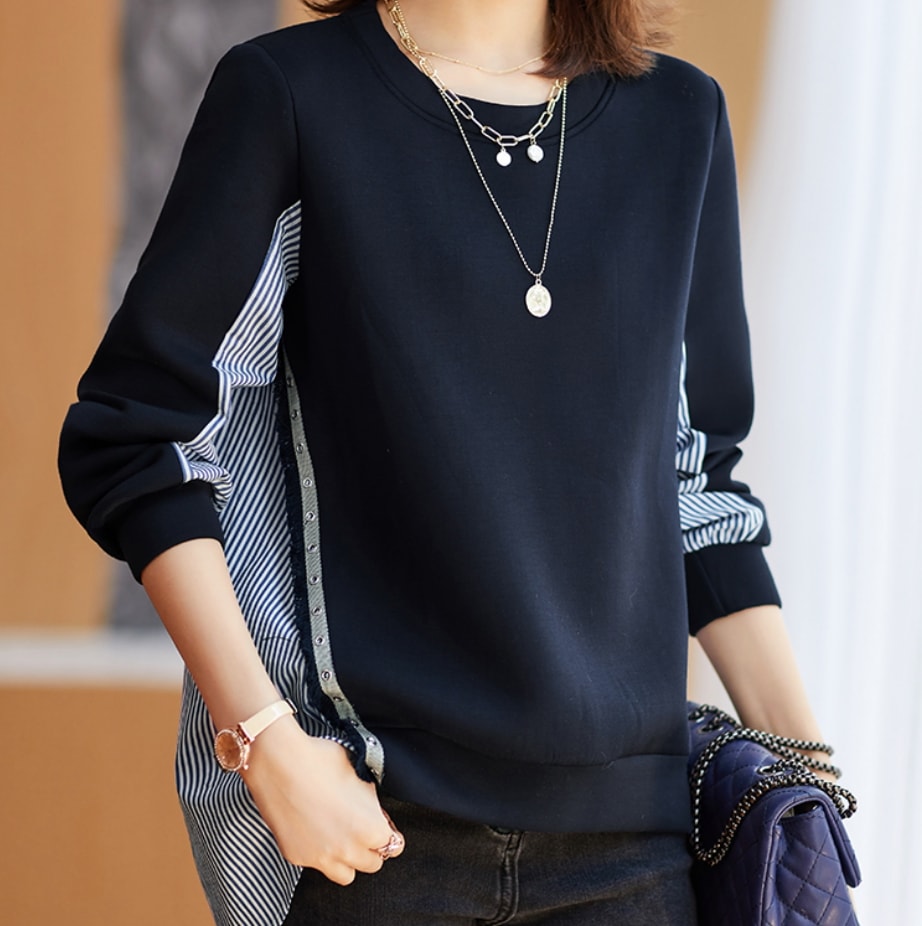 トップス シャツ ブラウス カットソー 袖あり 長袖 ネイビー 2XL 3XL 4XL きれいめ シンプル カジュアル 大人 上品 おしゃれ 主役級 存在感 春 秋 10代 20代 30代 個性的