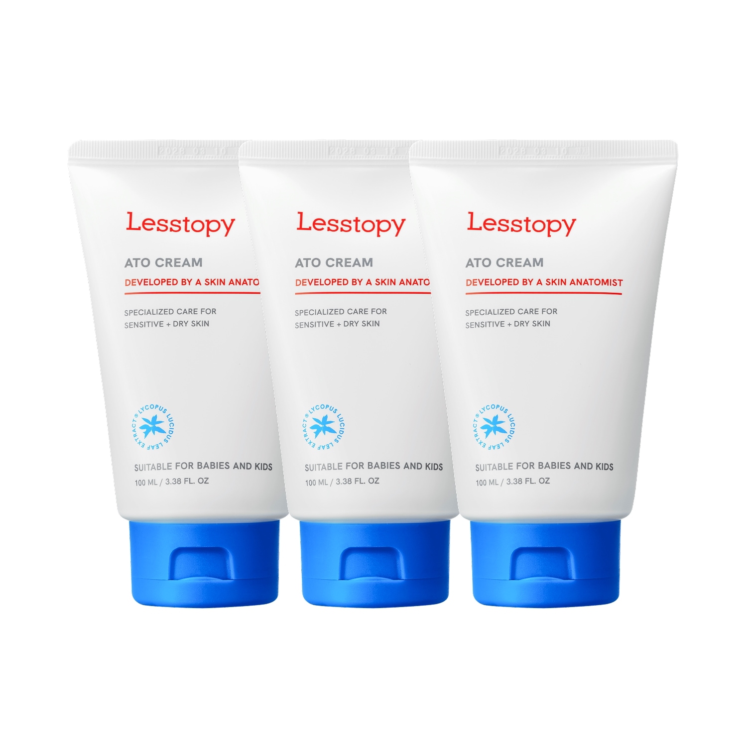[Lesstopy] ATOクリーム（ベビー＆キッズ用）100ml×3本セット COSMOSオーガニック認証・EWG等級・無香料・敏感肌/乾燥肌向け低刺激保湿クリーム