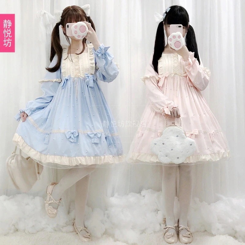 日本のソフトガールロリータ長袖ドレス新しいスタイル新鮮な日常ライトロー小さなドレスプリンセスドレス