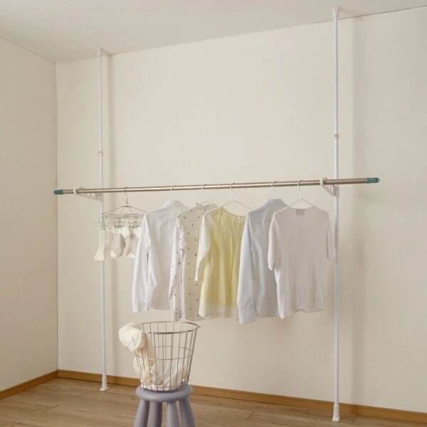 物干し 突ぱり室内1段竿受け 室内物干し 室内 突っ張り 部屋干し 突っ張り式物干し 物干しポール 突っぱり 物干し台 ランドリースタンド 折りたたみ コンパクト 洗濯 室内用物干し 室内干し