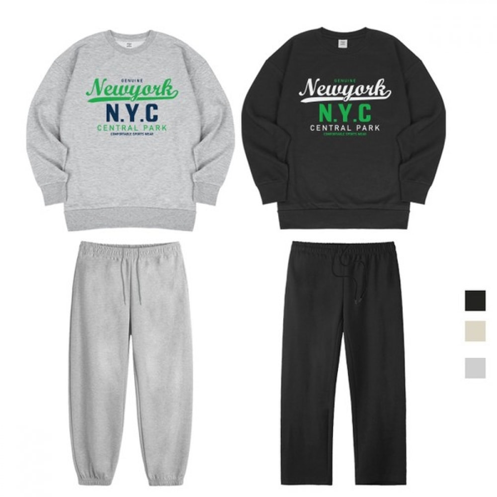 [Paul & Paul] NYC セントラルパークベーシックオーバーフィットスウェットシャツジョガーワイドパンツセット 5,372円